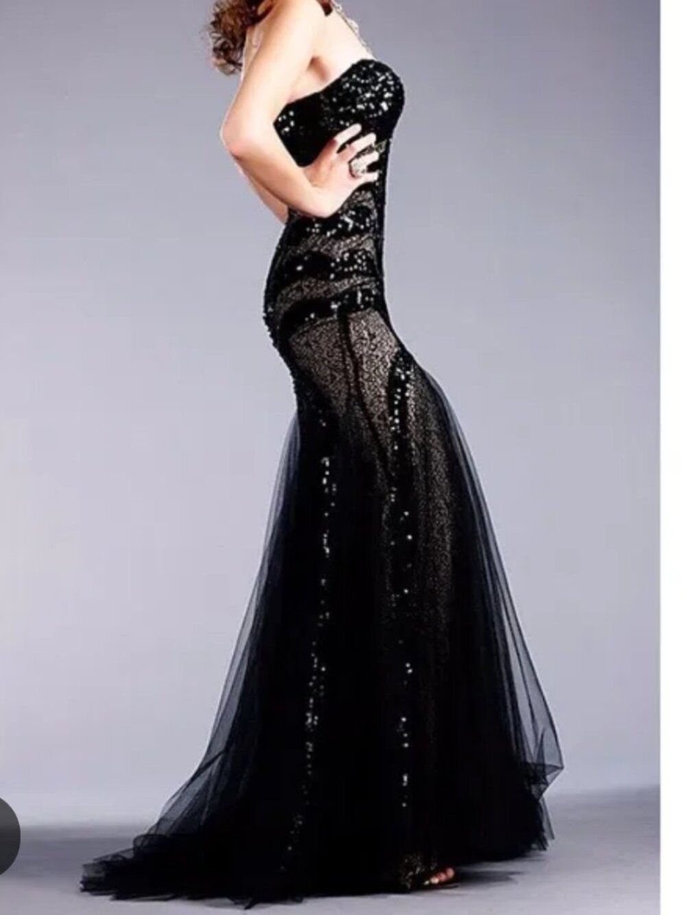 Royal Queen Collection Black Sequin Mermaid Gown Formal Evening Prom Dress Sze 8